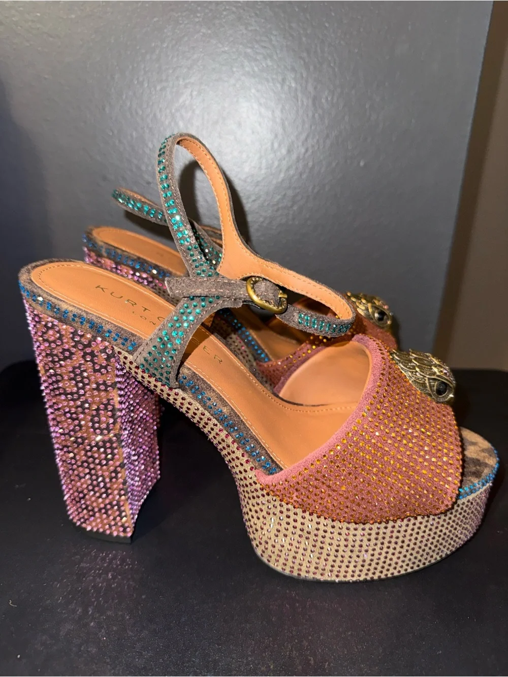NWOT Kurt Geiger Kensington Platform Heels Leopard Crystal Eagle Sz 8.5/39